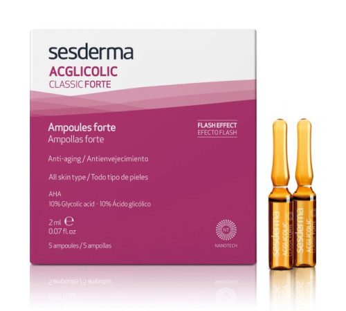 SESDERMA ACGLICOLIC CLASSIC FORTE | Средство антивозрастное для лица с гликолевой кислотой форте в ампулах (5 шт х 2 мл)